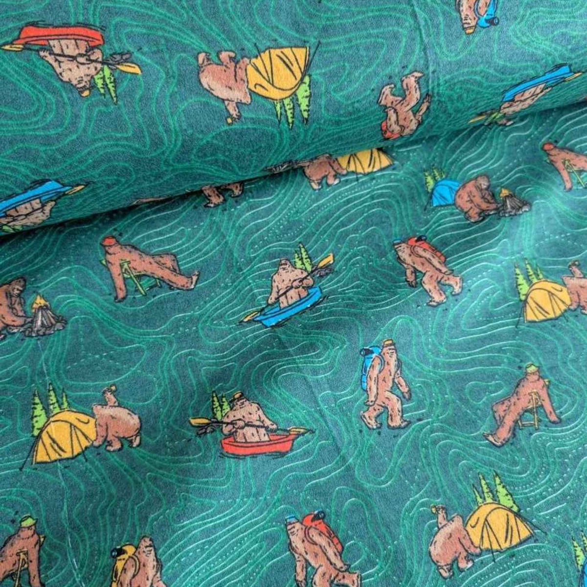 Bigfoot Camping Cotton Flannel – Forest Green | Sasquatch, Canoes and Tents