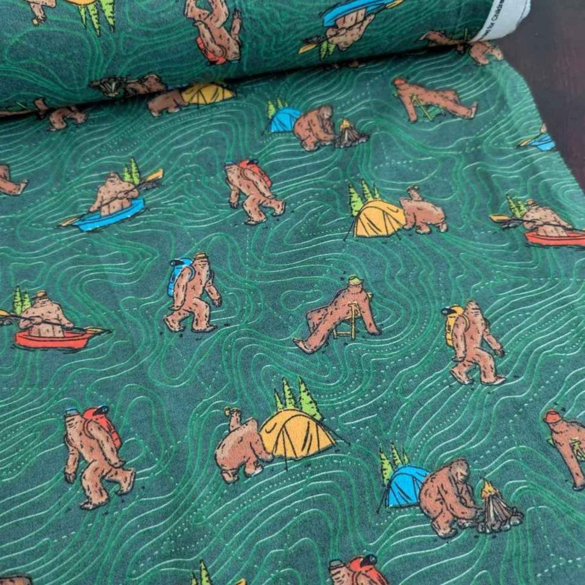 Bigfoot Camping Cotton Flannel – Forest Green | Sasquatch, Canoes and Tents