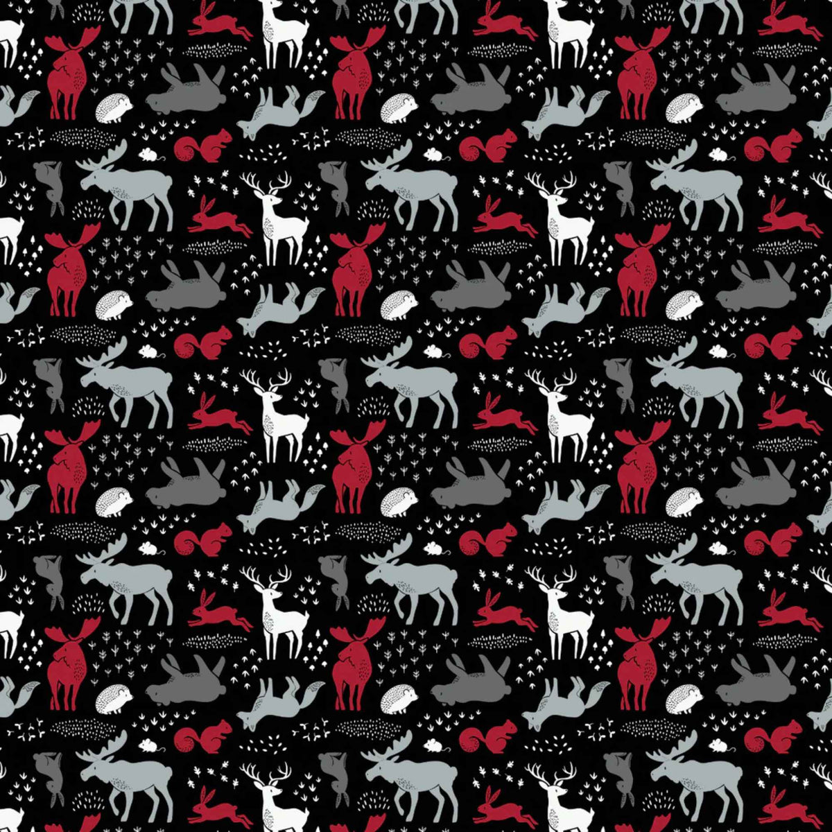 Forest Animals Cotton Fabric – Black | North of Ordinary | Quilting Cotton