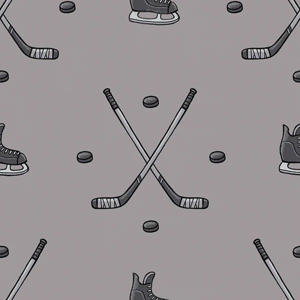 Hockey Anthem Cotton Fabric – Grey | North of Ordinary | Quilting Cotton