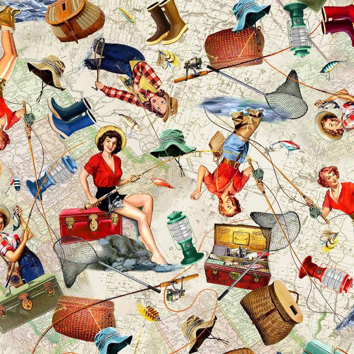 Looking for a Big One cotton fabric – pink fish print from the Girls Gone Fishing Collection, perfect for quirky sewing projects.