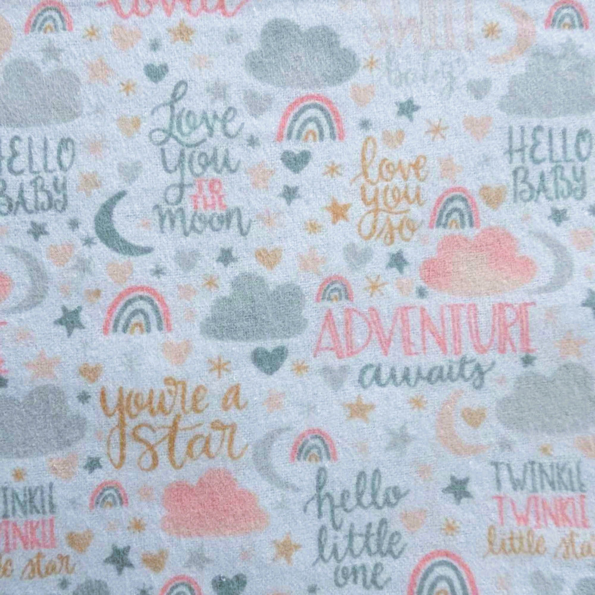 Pastel Baby Words Cotton Flannel – Rainbows, Stars & Quotes – Soft Brushed Nursery