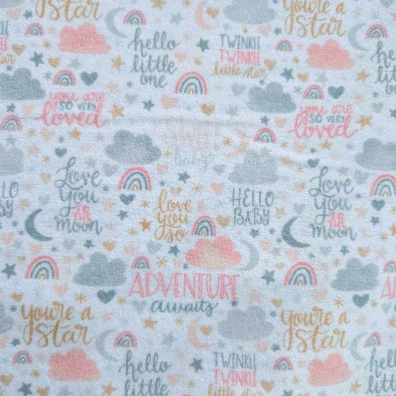 Pastel Baby Words Cotton Flannel – Rainbows, Stars & Quotes – Soft Brushed Nursery