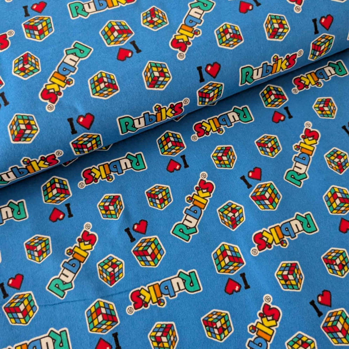 Rubik’s Cube Cotton Flannel Fabric – Blue | Licensed | Retro Gamer