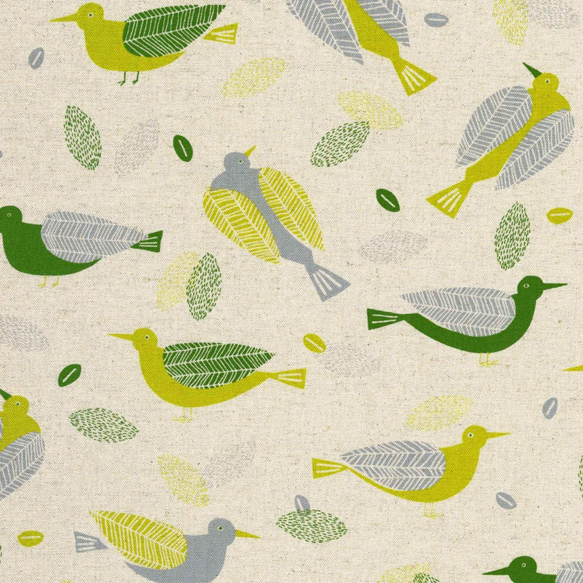 Sevenberry Cotton Flax Canvas – Mid - Century Birds on Natural