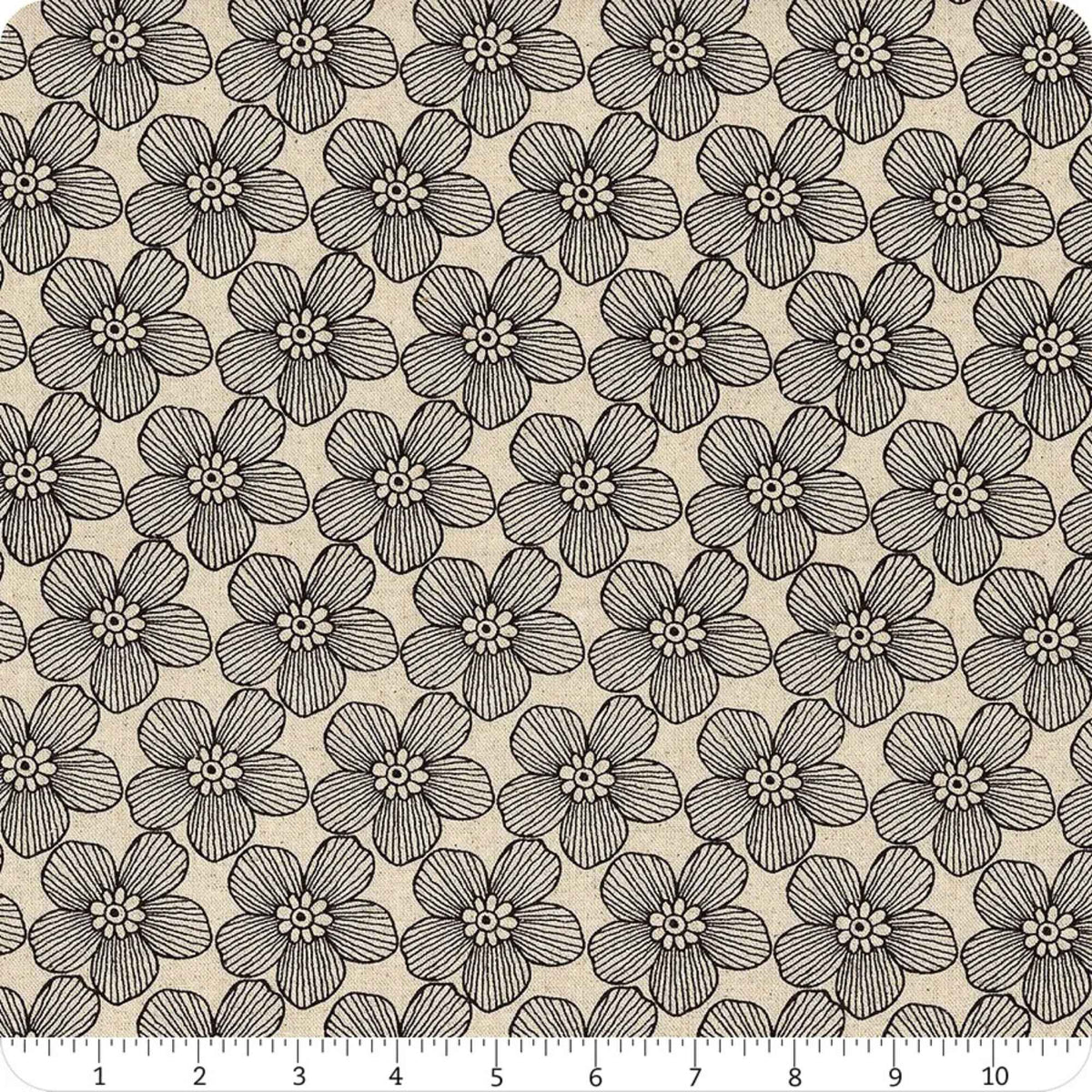 Sevenberry Cotton Flax Canvas – Natural Blossoms in Black