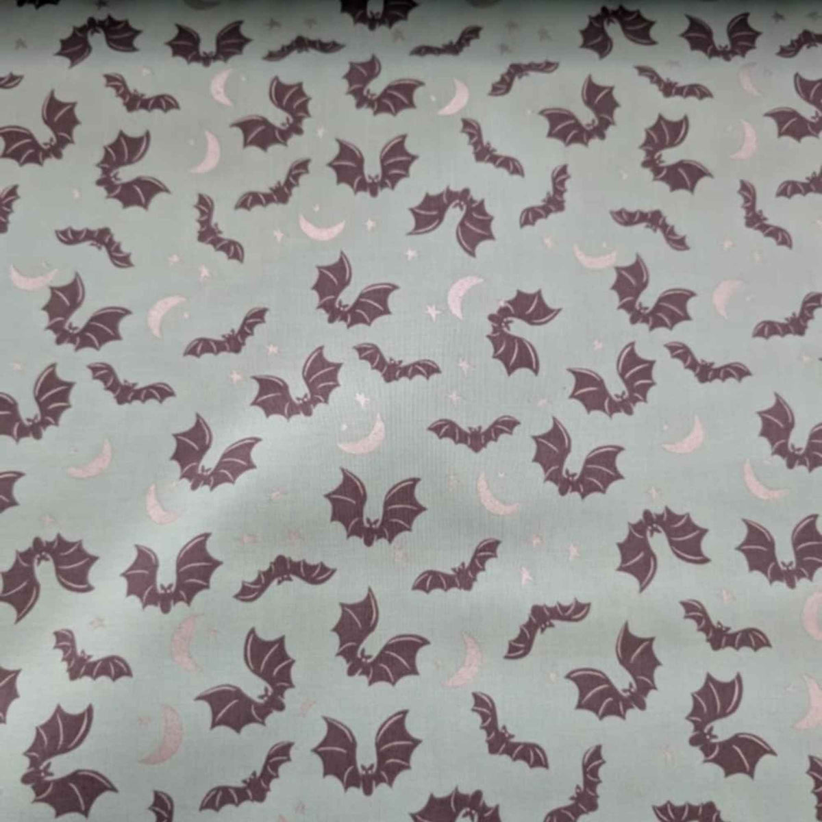 Spooky Hollow Teal Bat Cotton Fabric with Silver Shimmer β Halloween Print