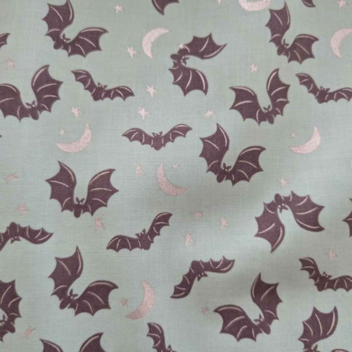 Spooky Hollow Teal Bat Cotton Fabric with Silver Shimmer β Halloween Print