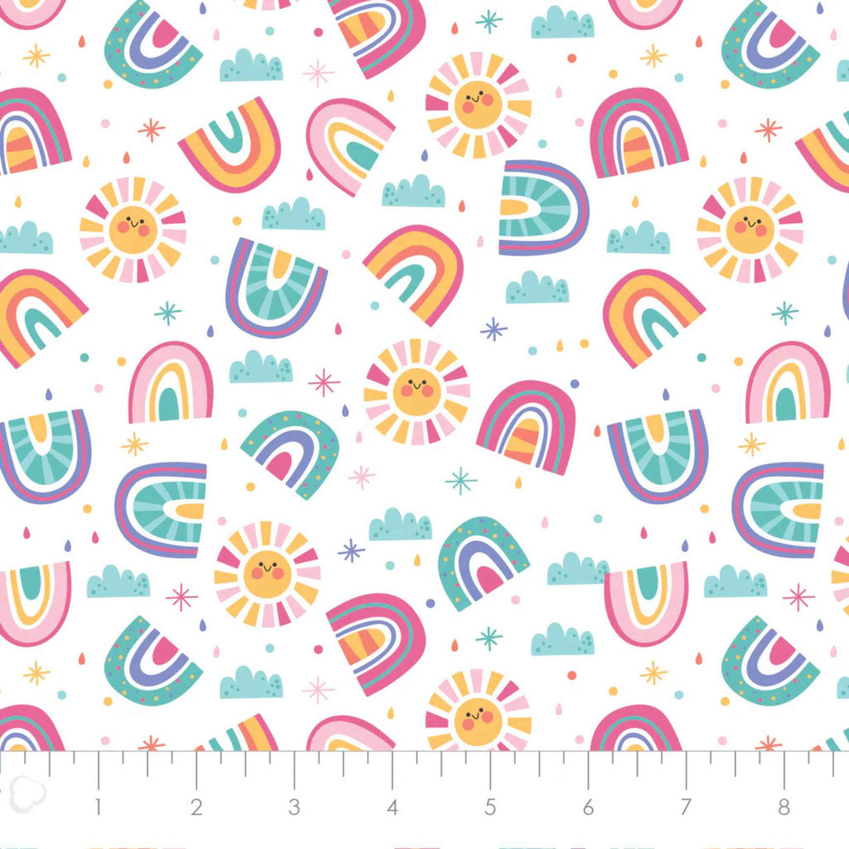 Sunshine and Rainbows White Cotton Flannel