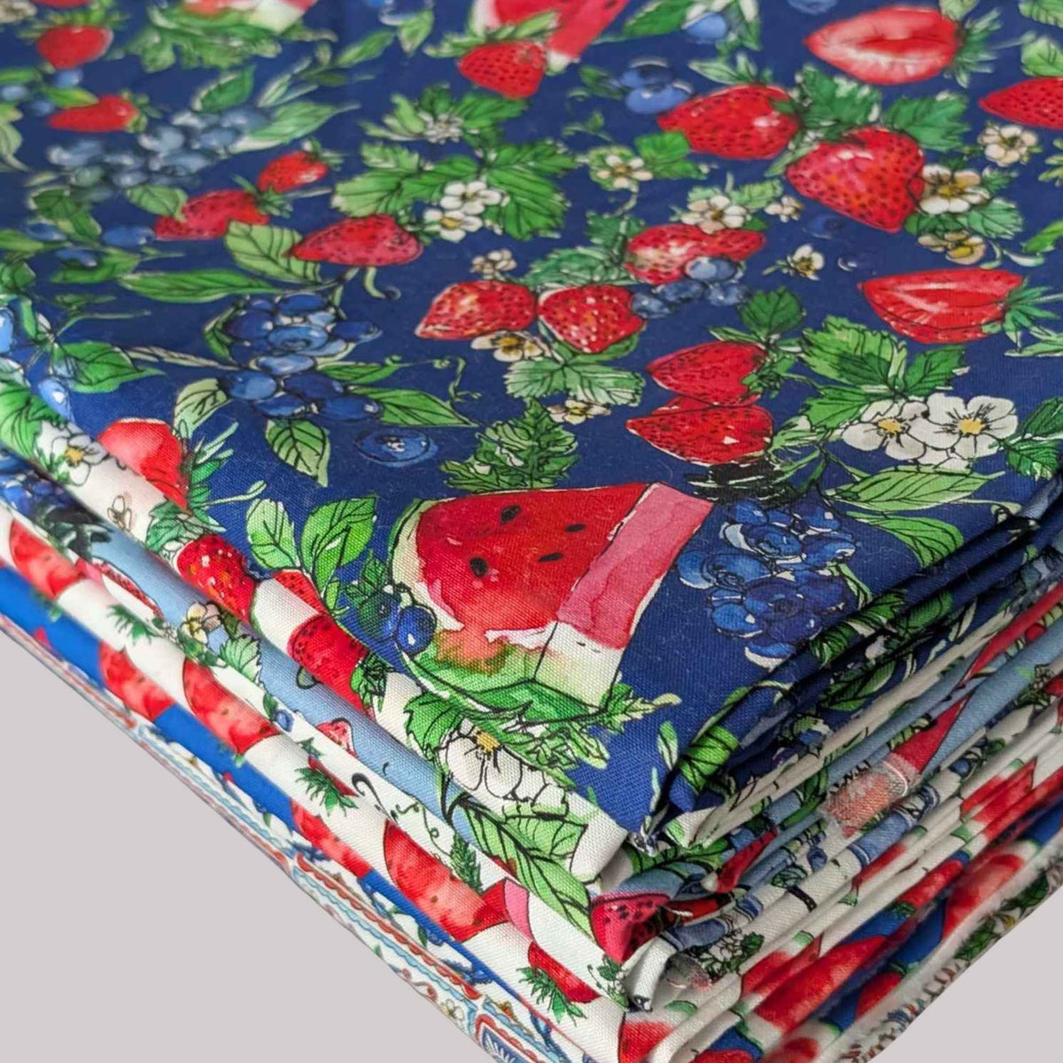 Sweet Summer Fabric Bundle β 9 Watermelon & Strawberry Prints by Anne Tavoletti