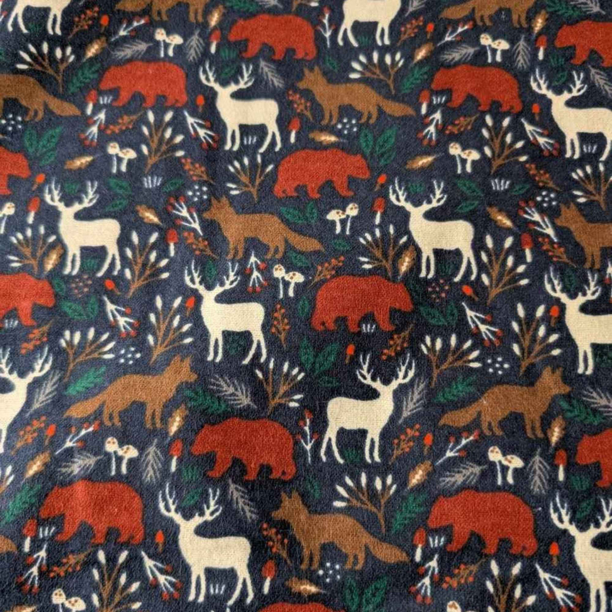 Woodland Animals Cotton Flannel Fabric – Bears, Deer, Foxes on Navy
