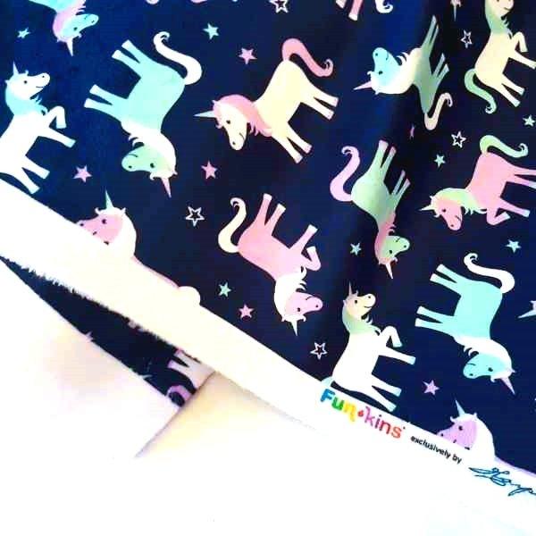 Funkins Toss Unicorns on Navy Red Pine Minky 1/2 Yard