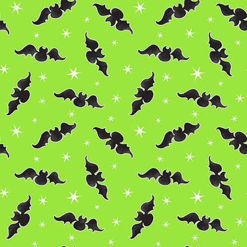 Halloween Fabric Tossed Bats on Green Glow In the Dark Fabric