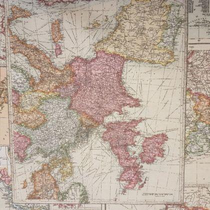 Map Fabric, Vintage World Map, Printed cotton canvas