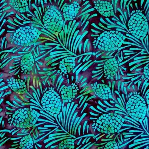 Batik by Mirah Blue Bounty Java Grass MH-BN-12-9358 – pinecone and pine needle batik quilting cotton in teal and purple