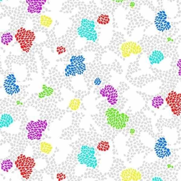 Geo Floral Wide Quilt Back Fabric in White by Chelsea DesignWorks, multicolor abstract floral pattern on white, 108" wide 100% cotton fabric