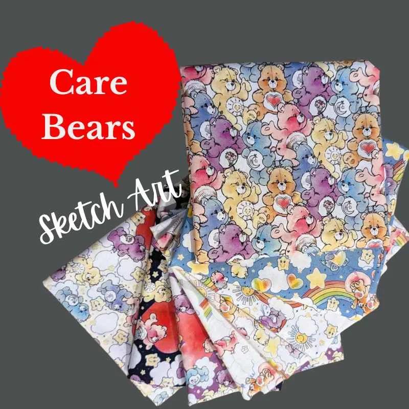 Care Bears Sketch Art - Happy Care Bears - Fabric Design Treasures