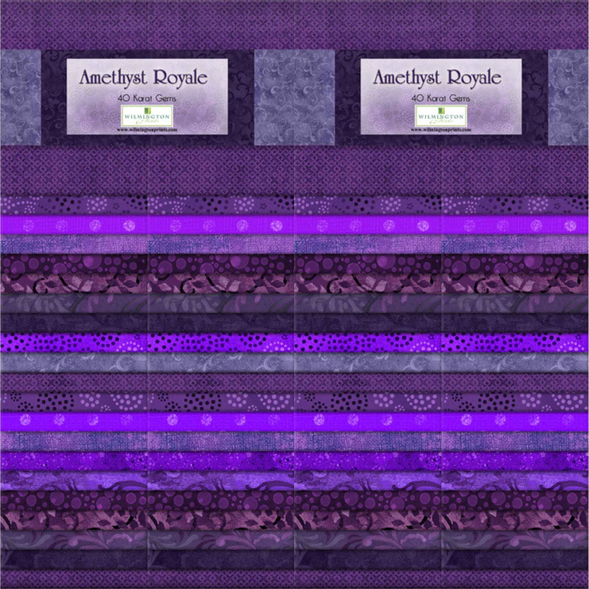 Amethyst Royale 40 Karat Gems 2.5 inch cotton fabric strips precut bundle in purple blender tones