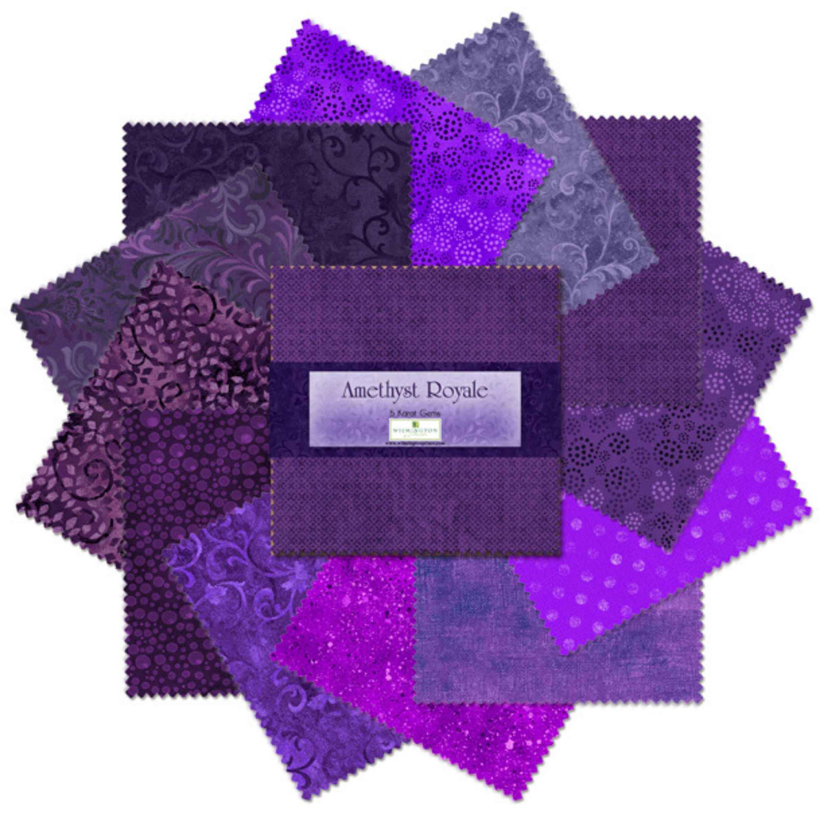 Amethyst Royale 5 Karat Gems 5 inch cotton fabric squares precut bundle in purple blender tones
