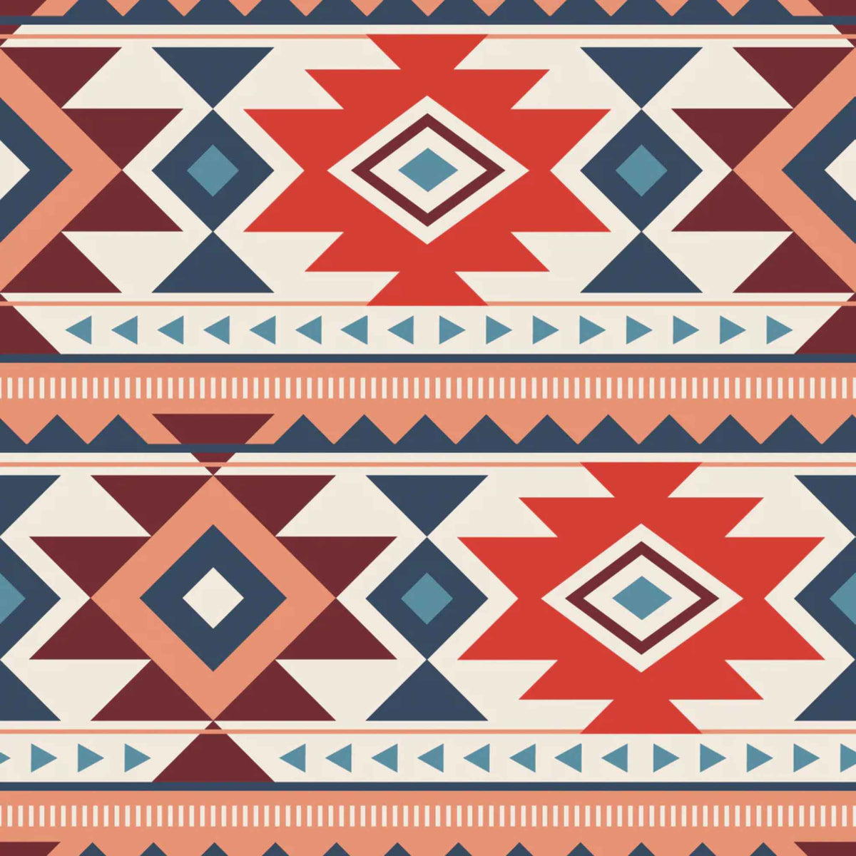 “Multi-colour geometric stripe cotton fabric with tribal-inspired Spirit Peaks design.”