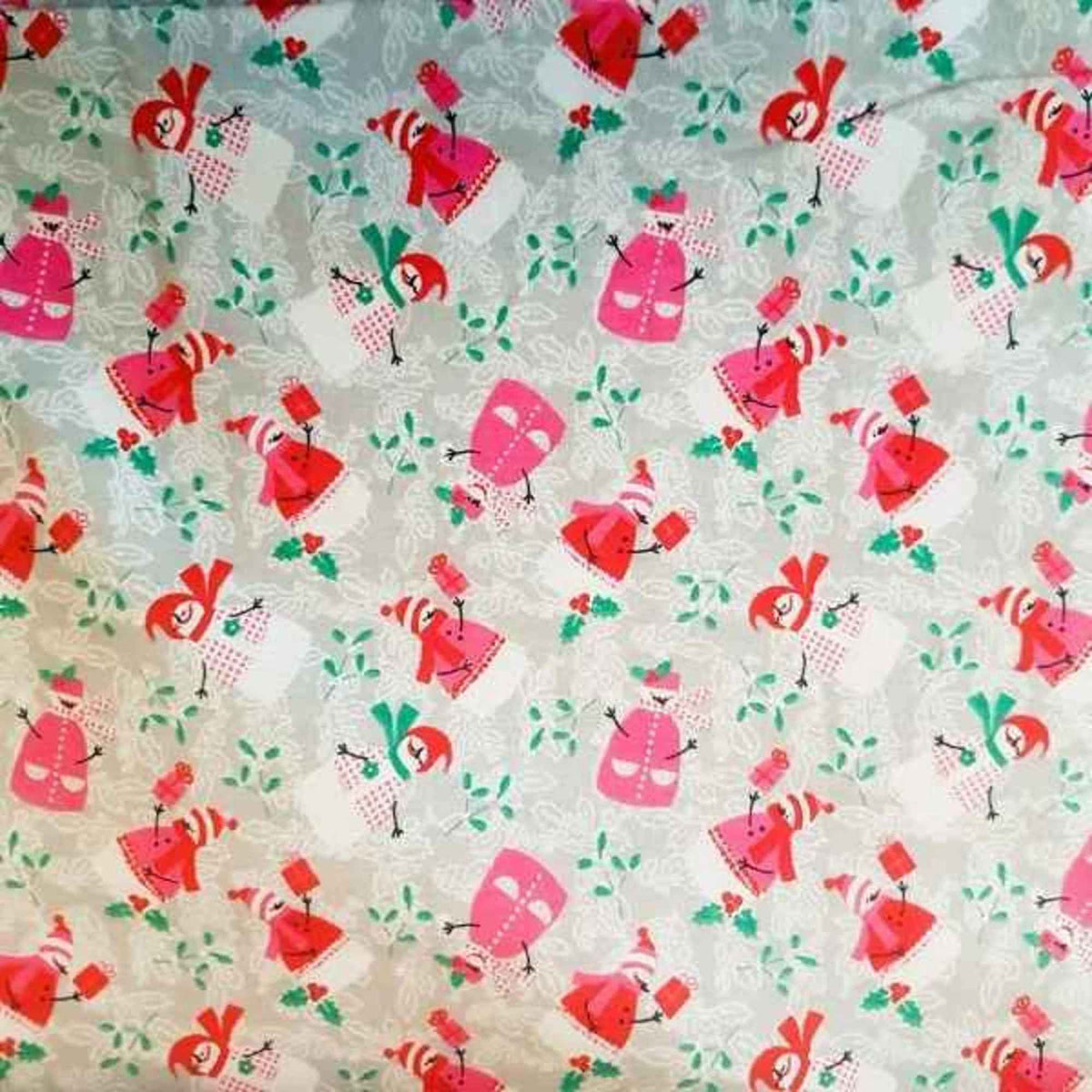Snowman cotton flannel fabric with winter characters, soft 100% cotton, 44-inch wide