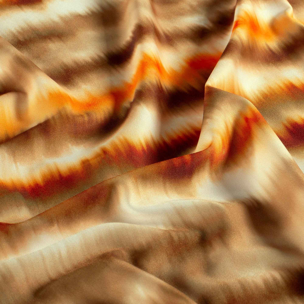 Abstract Brown Recycled Swimwear Jersey Fabric – UPF50, 82% RPL / 18% EL, eco-friendly digital print