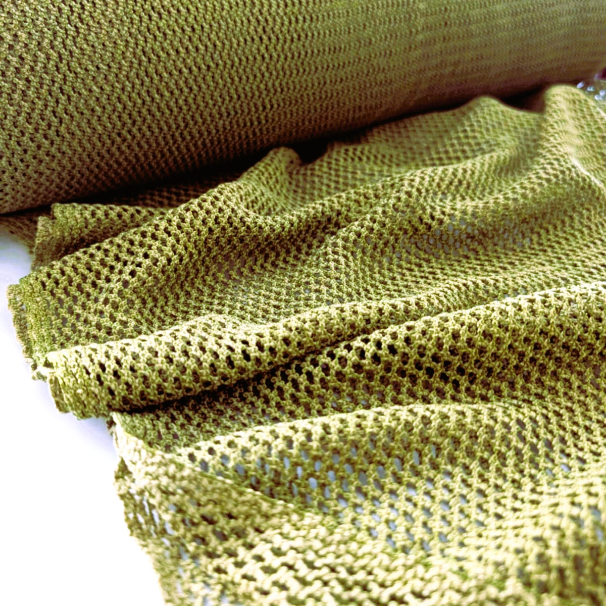 green fish net mesh fabric made from 85% polyester and 15% cotton. 