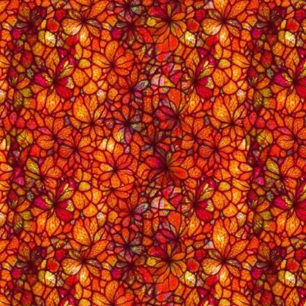 Orange leaves cotton print from the Sonny in the Sunflowers collection.