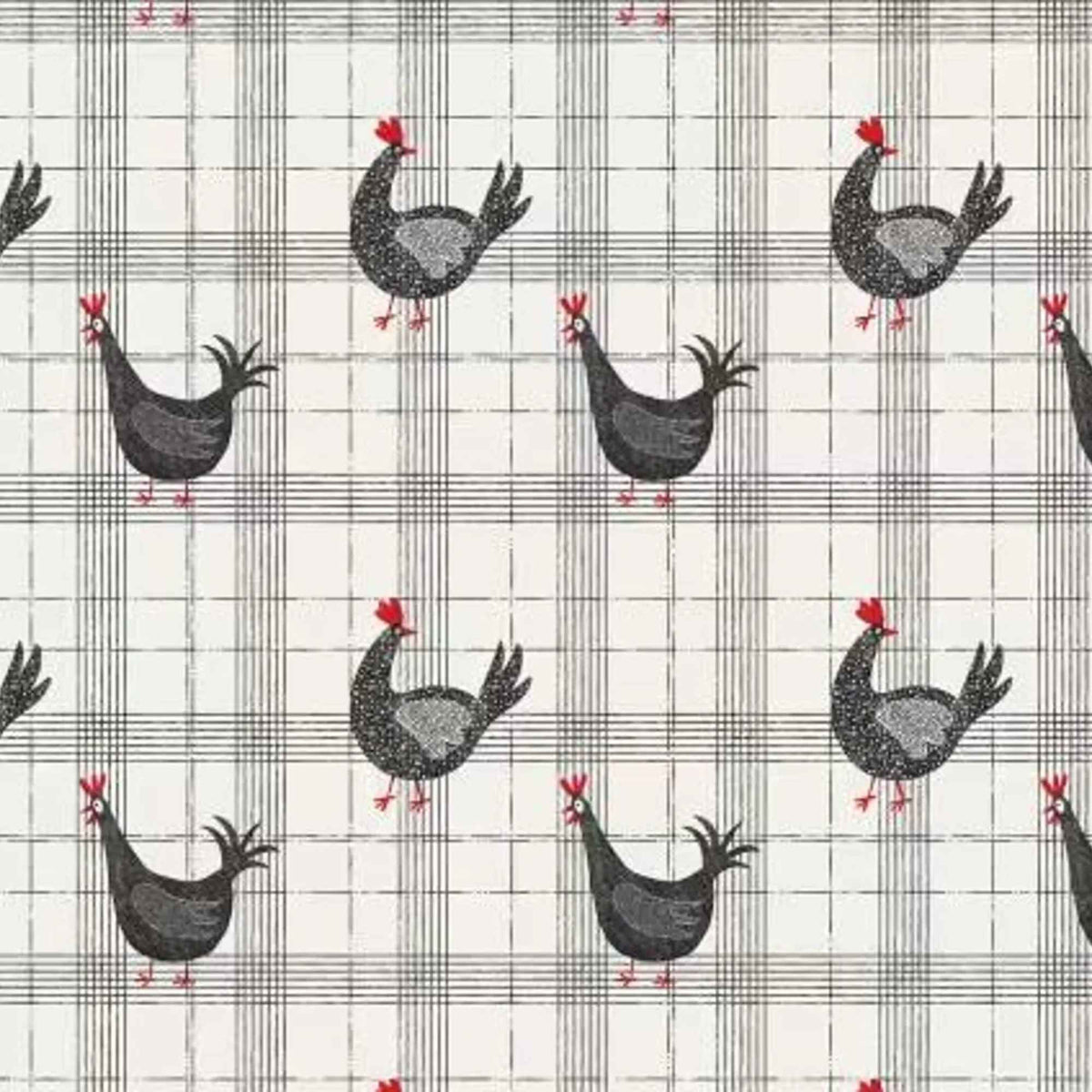Chicken cotton print on plaid from the Hen House fabric bundle by Camelot Fabrics 