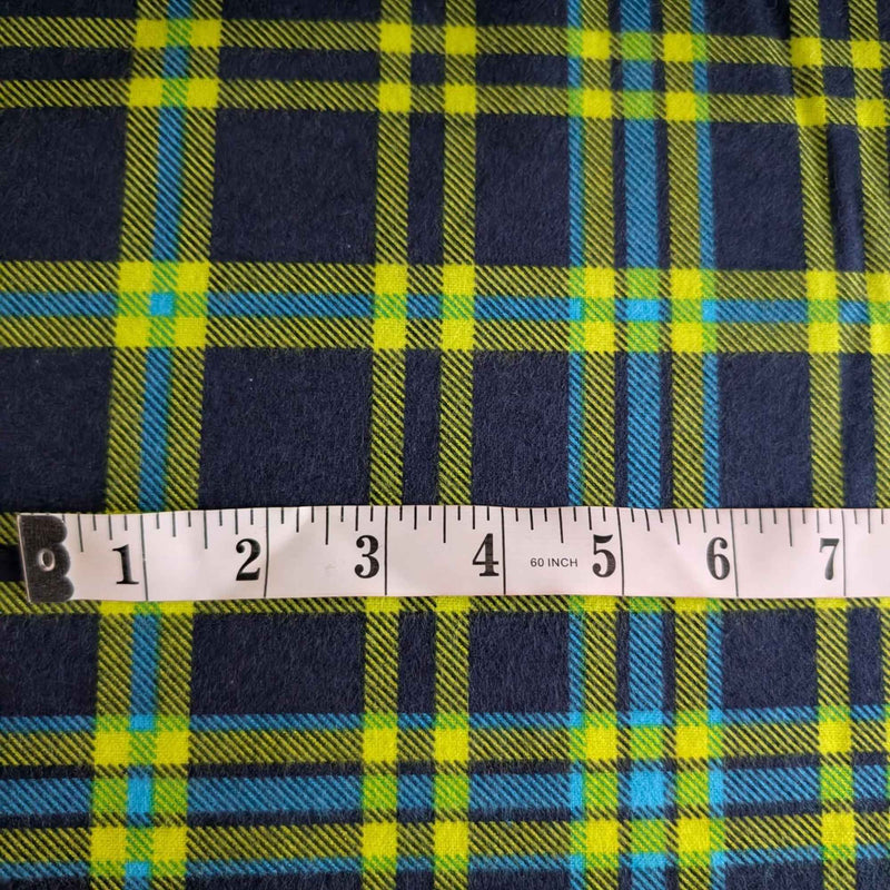 Lime green and navy plaid cotton flannel fabric, 100% cotton, 44-inch wide quilting flannel
