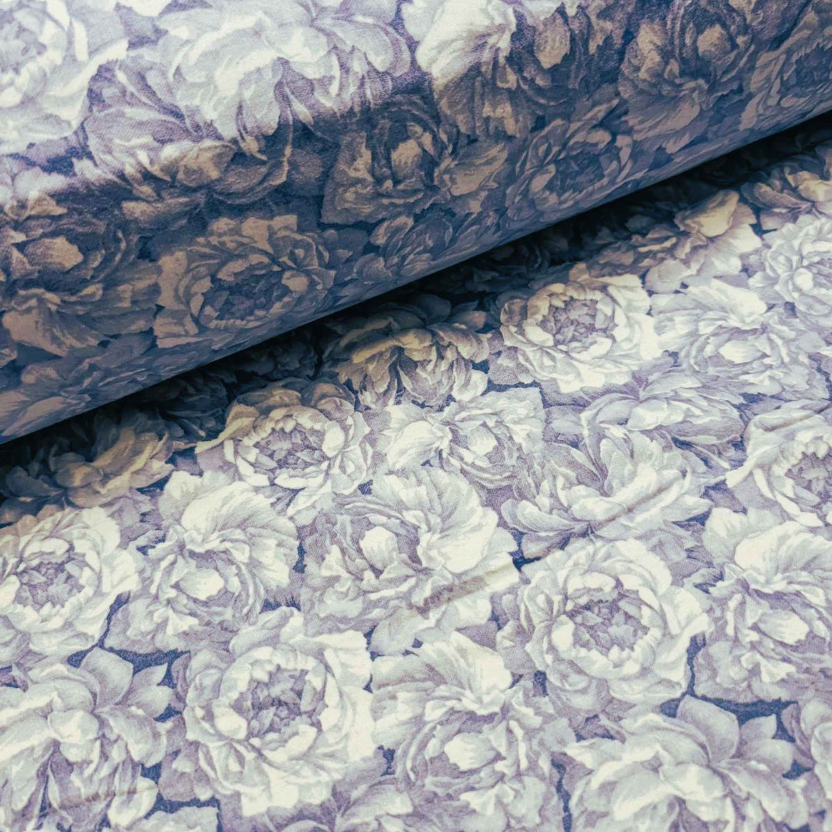 108 inch wide brushed cotton flannel wideback with blue floral print for seamless quilt backing