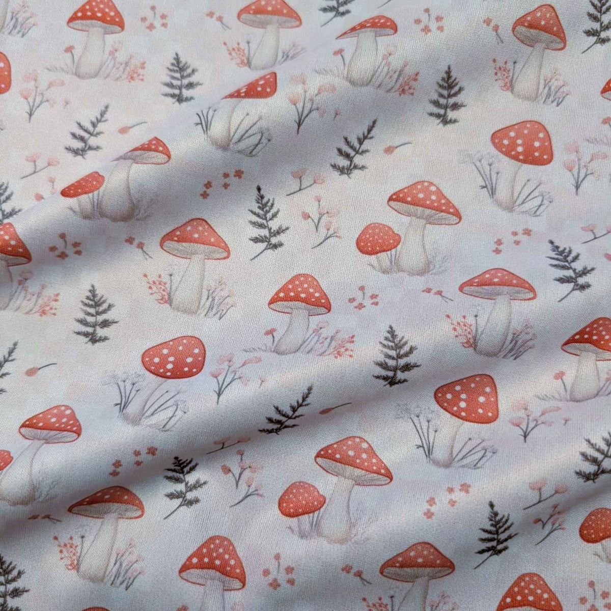 Woodland mushroom laminated PUL fabric texture detail waterproof polyester knit