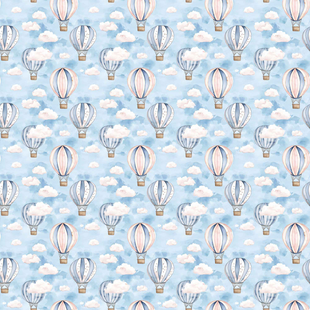 Hot air balloon waterproof PUL fabric with blue sky and cloud nursery print