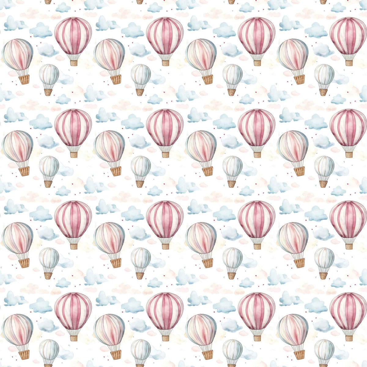 Hot air balloon waterproof PUL fabric on white background with pastel nursery print
