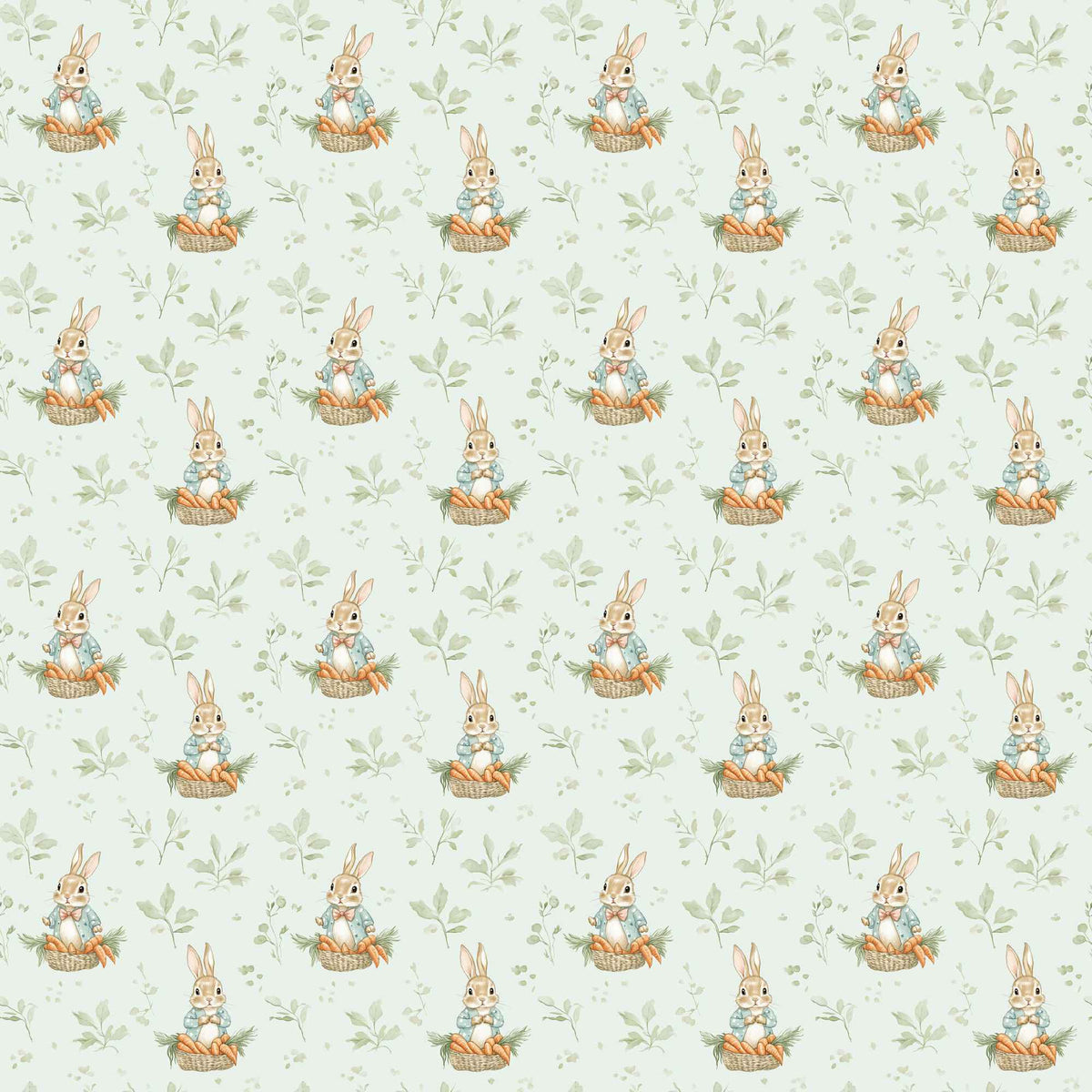 Bunny basket waterproof PUL fabric with rabbits and carrots nursery print