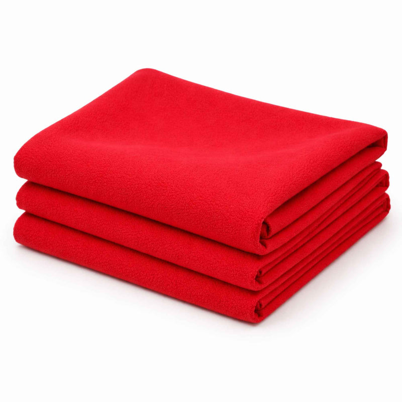 Cardinal red anti-pill polar fleece fabric folded stack – soft 100% polyester fleece fabric by the yard.