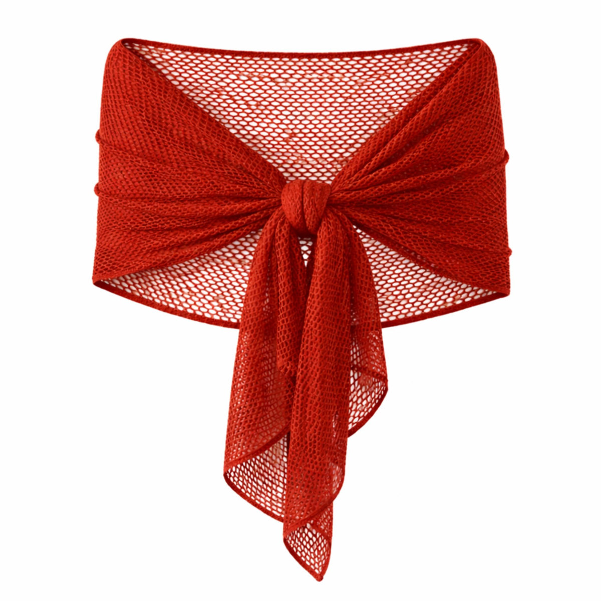 Paprika fish net mesh fabric showing breathable open knit texture in warm red orange tone