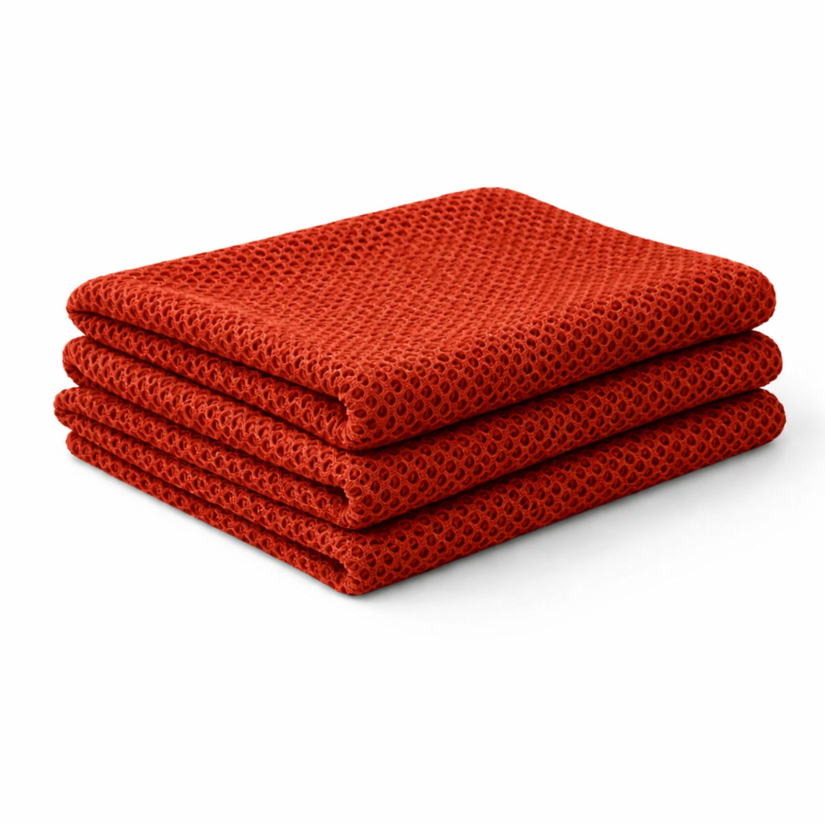 Paprika fish net mesh fabric showing breathable open knit texture in warm red orange tone