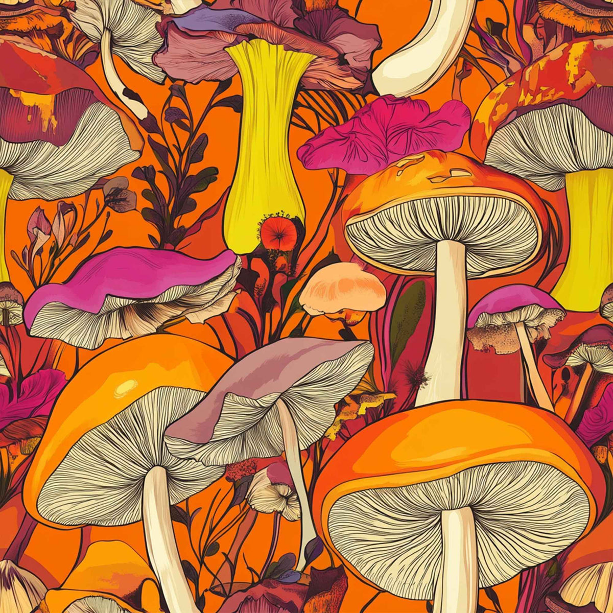 Bright Retro Mushroom Food Safe Waterproof Polyurethane Laminate Fabric - PUL
