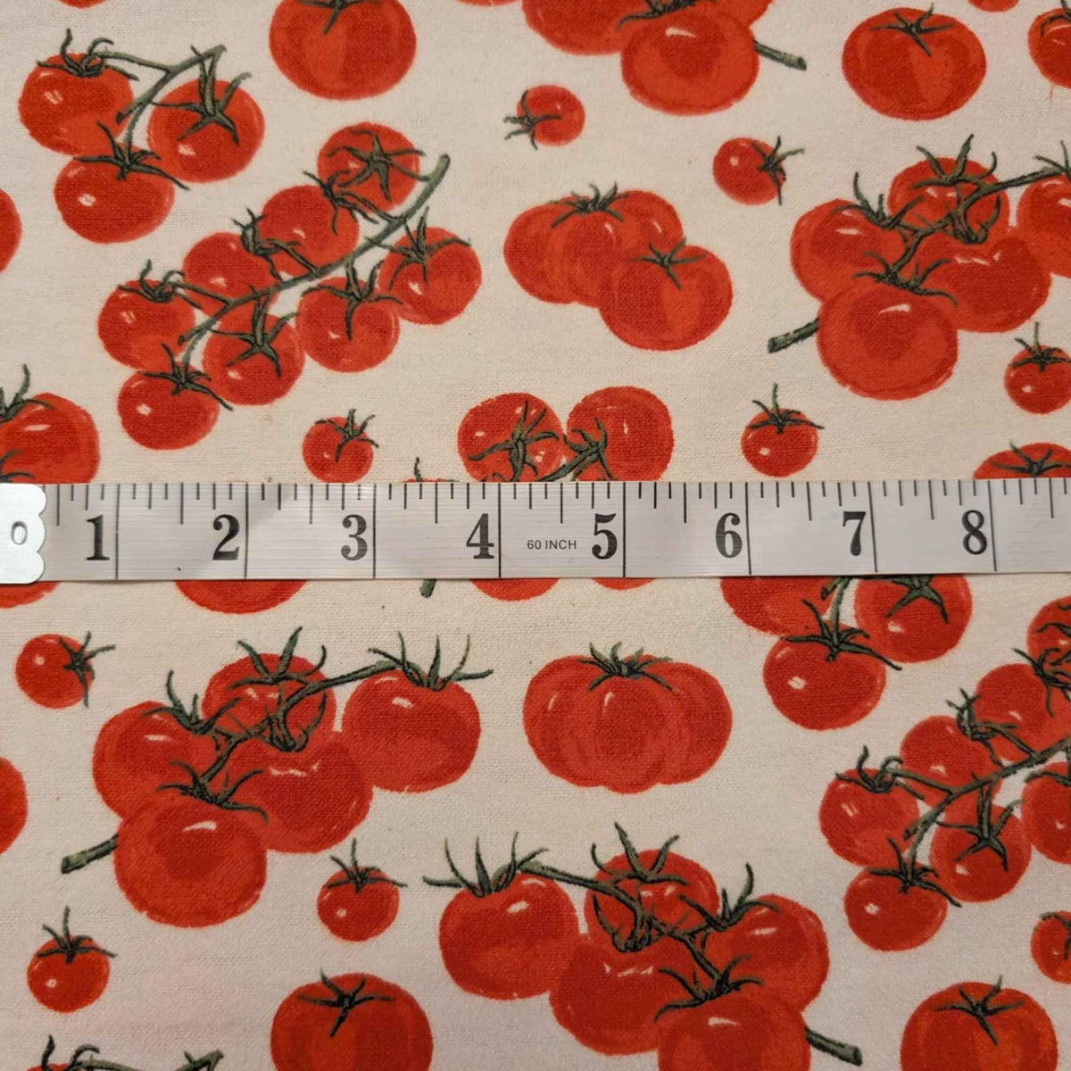 Cherry tomato cotton flannel fabric with red tomato clusters on light background, soft brushed novelty quilting fabric