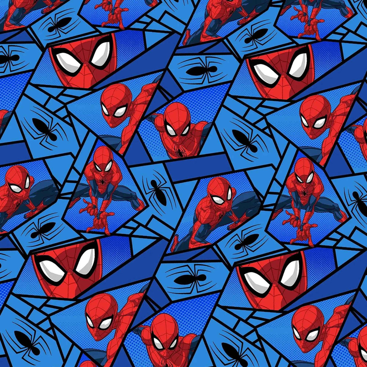 Marvel Spider-Man comic block cotton fabric in red blue and black by Springs Creative CP80369