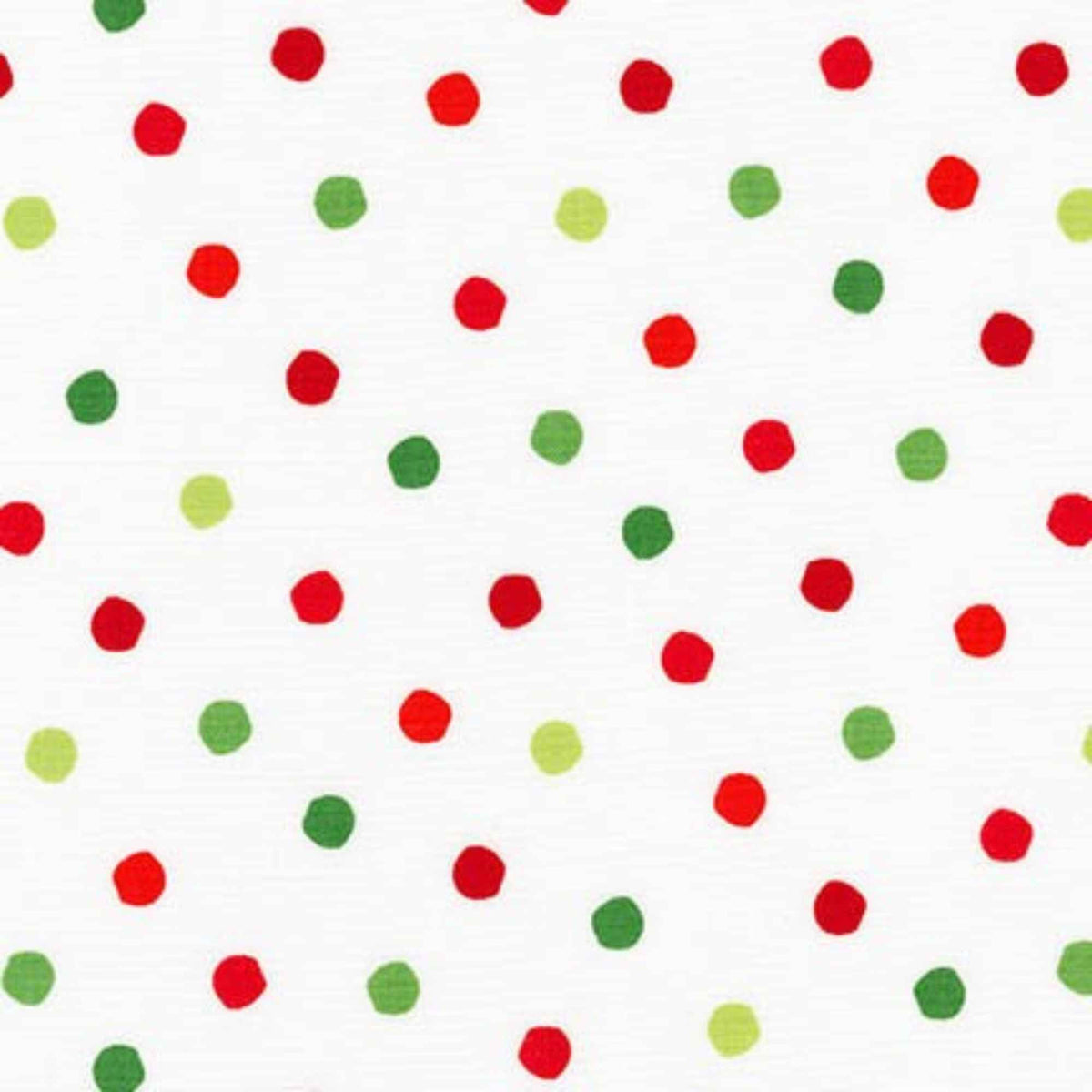 Dr. Seuss Christmas cotton fabric with red, green and lime dots on white by Robert Kaufman