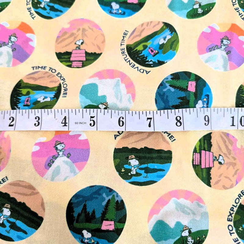 Snoopy and Woodstock camping adventure cotton fabric on cream by Springs Creative CP80647
