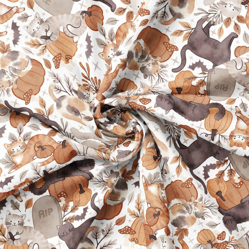 Halloween cats and spooky pumpkins 100% cotton quilting fabric by Camelot Fabrics