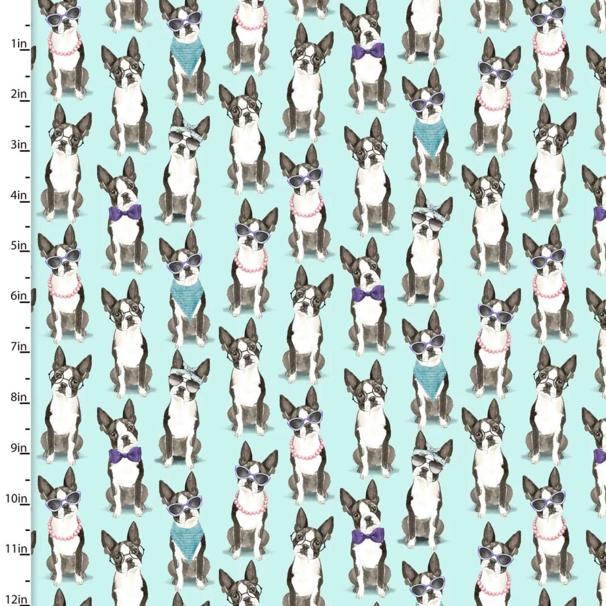 A Dog’s Life by 3 Wishes – Boston Terrier Dogs on Aqua Cotton Fabric