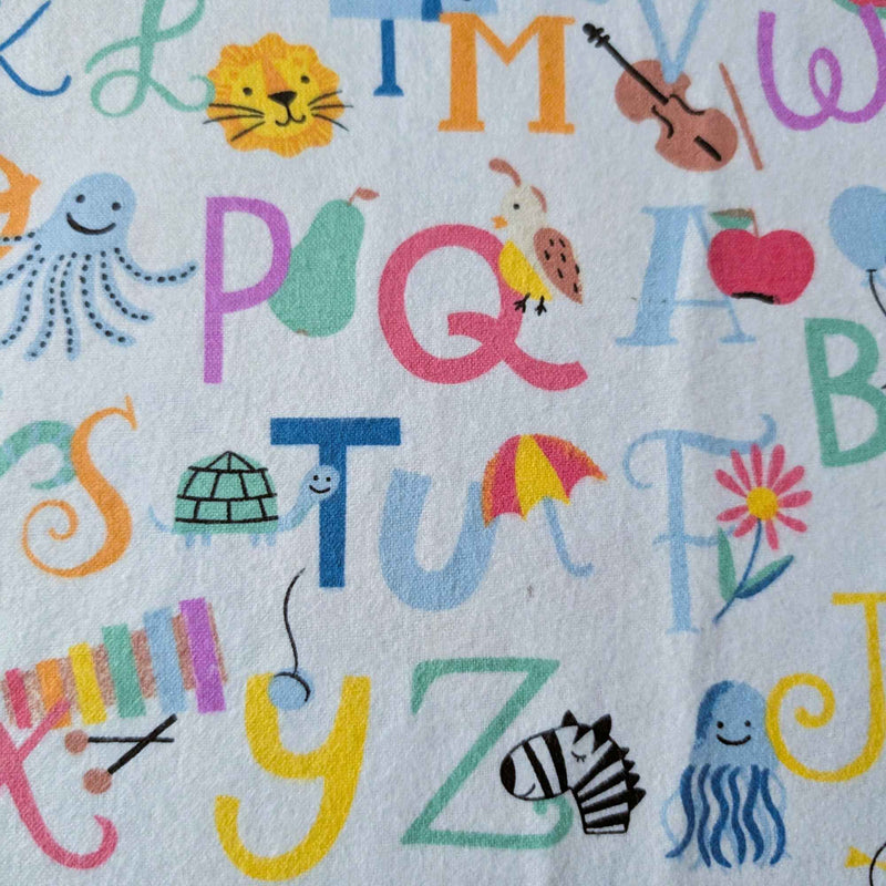 Alphabet Animals Cotton FLANNEL – Educational Kids Print – Oeko - Tex Standard 100