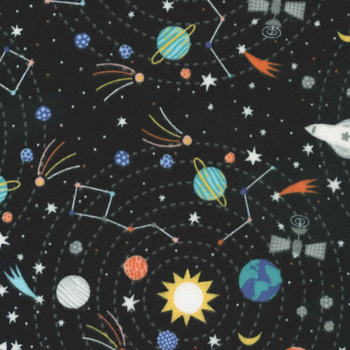 Astrobots Flannel - Solar System & Stars on Black - SRKF - 23028 - 2