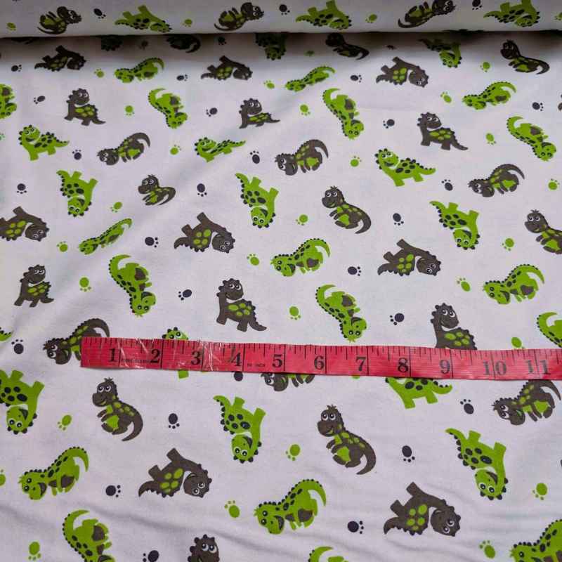 Baby Dinosaur FLANNEL, Gray and Green on White