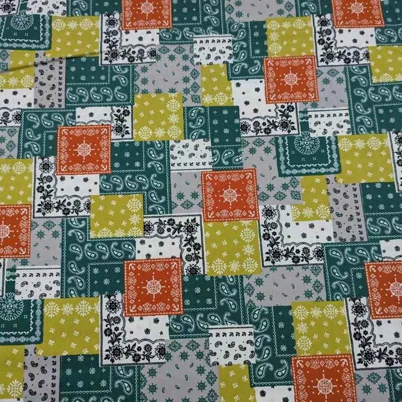 Bandana Poplin in Green, Orange and White, Sevenberry