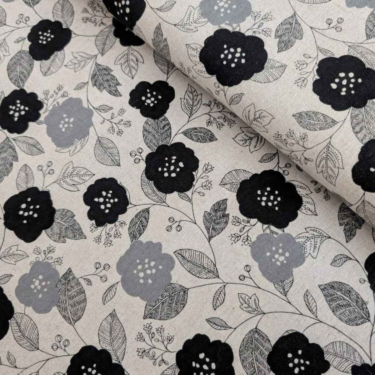 Black and Grey Floral on Natural